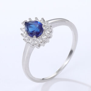 3Pcs Teardrop Blue Sapphire Halo Jewelry Set Sterling Silver Ring Necklace Earrings for Women - 图片 3
